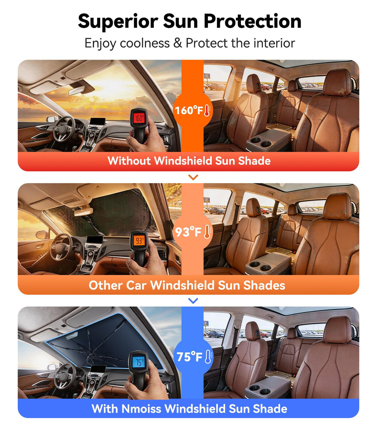 Foldable Windshield Sun Shade Umbrella with Heat Shield