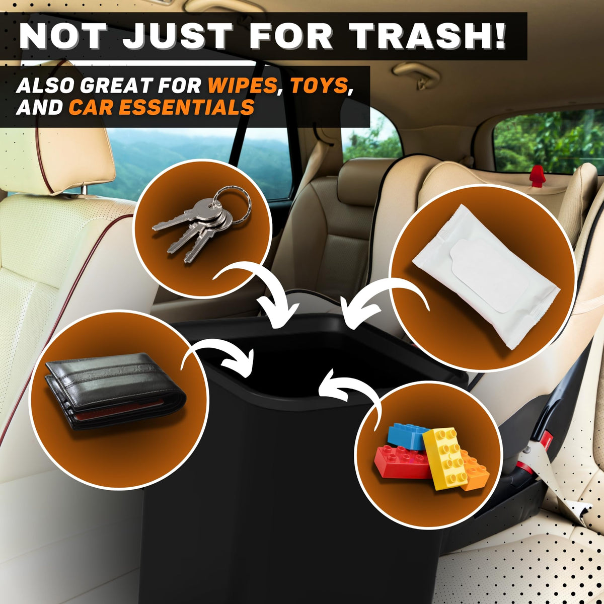 Leakproof Portable Car Trash Can with Stability Wings
