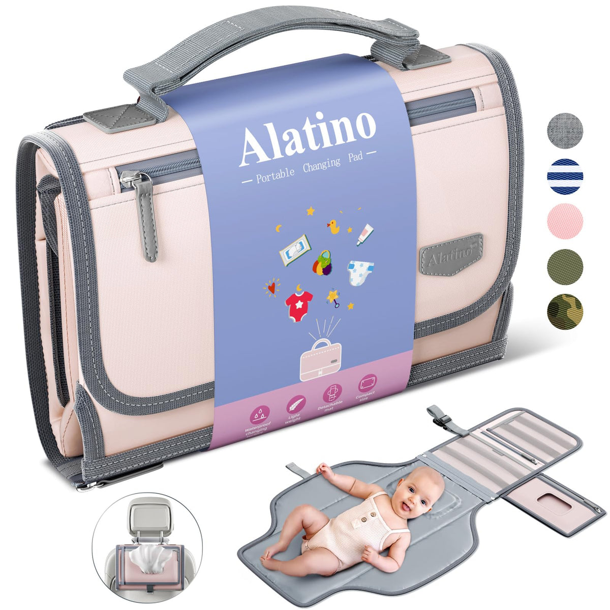 Alatino Portable Diaper Changing Pad for Baby