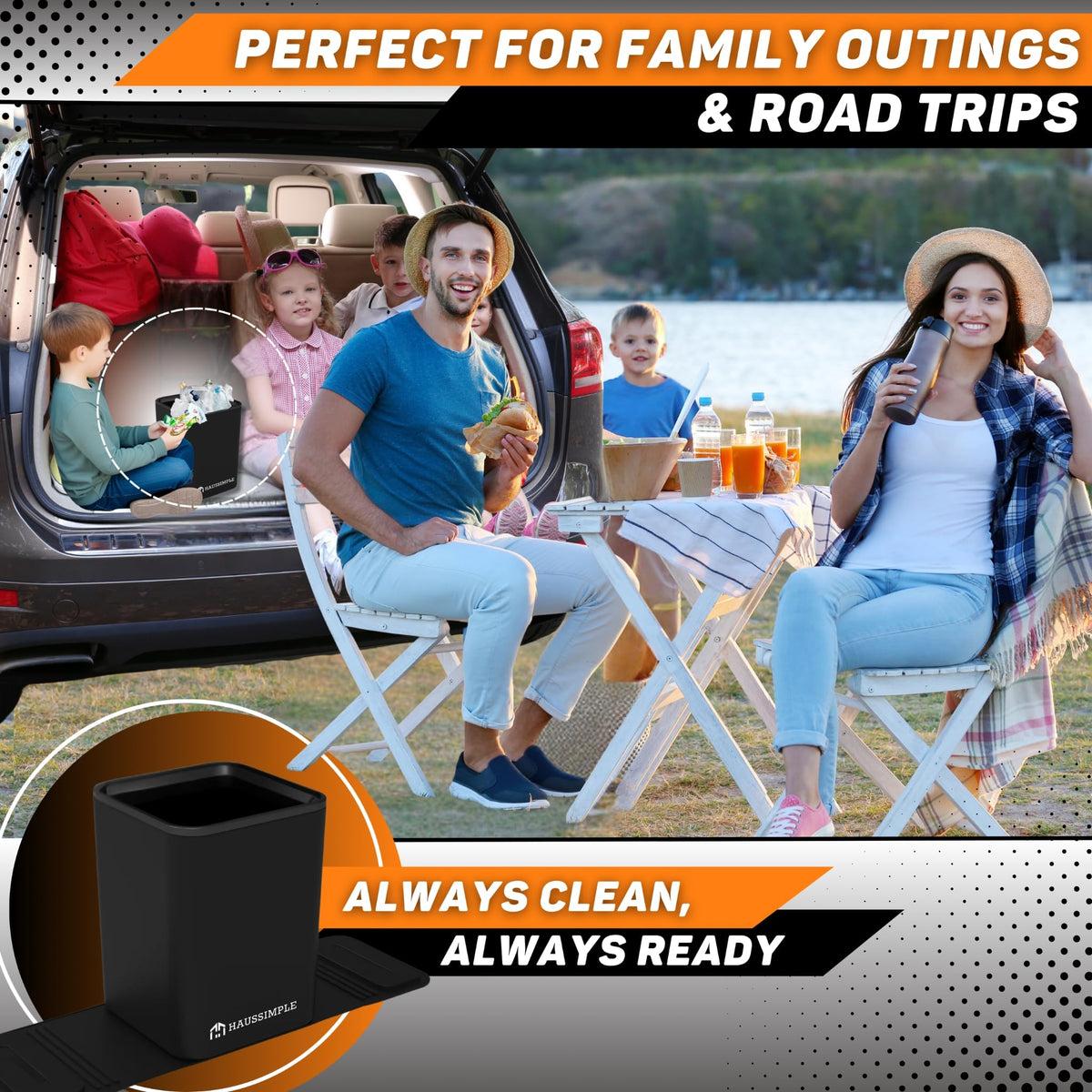 Leakproof Portable Car Trash Can with Stability Wings